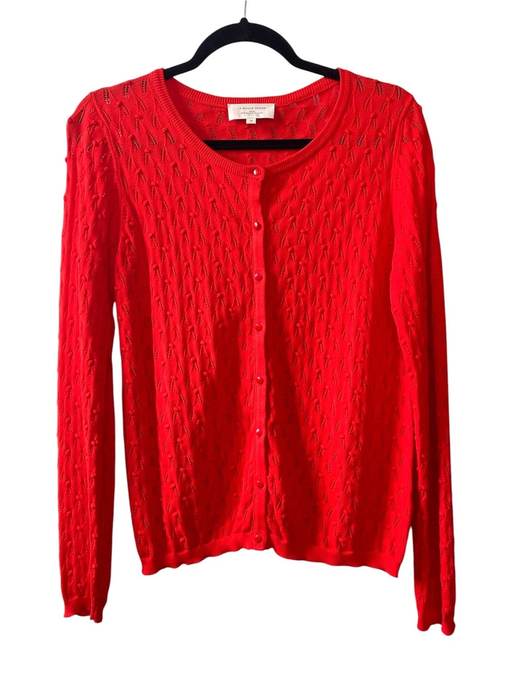 Sézane Bright Red Lucas Cardigan (Gilet Lucas) Pointelle Organic Cotton M